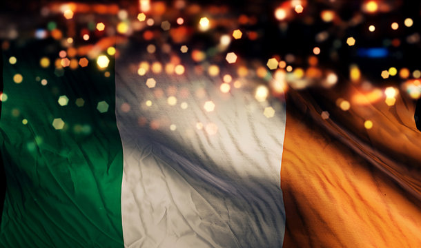Ireland National Flag Light Night Bokeh Abstract Background
