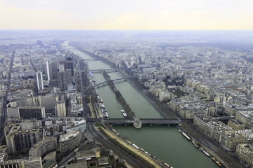 Panorama of river Seine in Paris from Eiffel tower