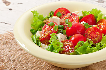 Tomato salad with lettuce, cheese and mustard and garlic dressin