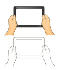 Tablet pc in hands. Eps10 vector illustration. Isolated on
