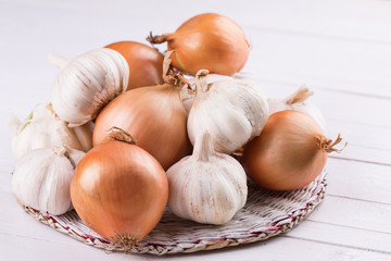 Fresh organic onion and garlic