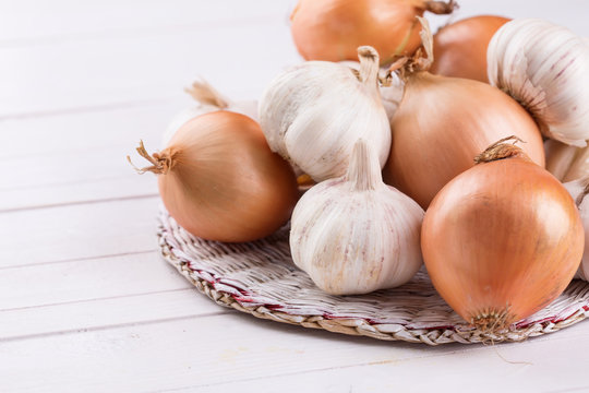 Fresh organic onion and garlic