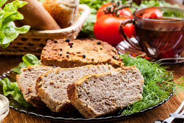 Traditional delicious meat pate with vegetables