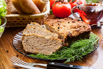 Traditional delicious meat pate with vegetables