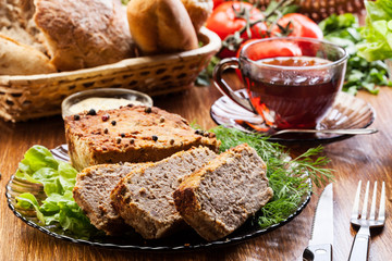Traditional delicious meat pate with vegetables