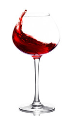 Wineglass with red wine, isolated on white