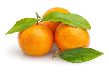 Three tangerines isolated on white background with clipping path