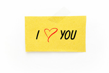 I love you paper note on white background