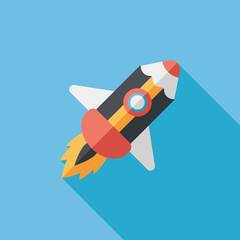 pencil rocket flat icon with long shadow,eps10