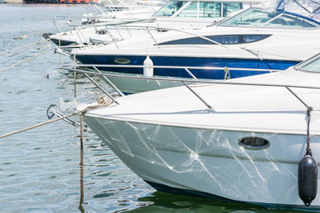 Modern Luxurious Yachts In Port Close Up