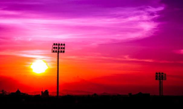 Silhouette sport stadium sunset