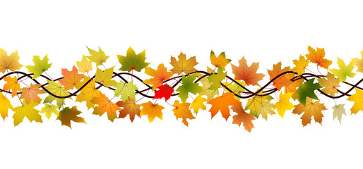 Horizontal seamless pattern of branch autumn maple leaves