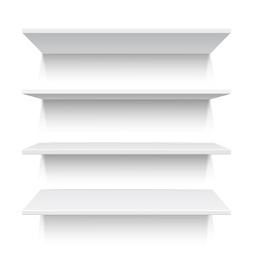 Four white realistic shelves. Vector illustration