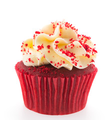 Red velvet cupcakes isolated on white