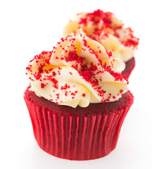 Red velvet cupcakes isolated on white