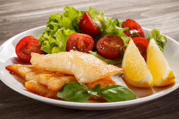 Fish dish - fried halibut and vegetables