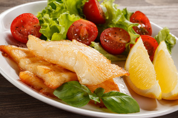 Fish dish - fried halibut and vegetables