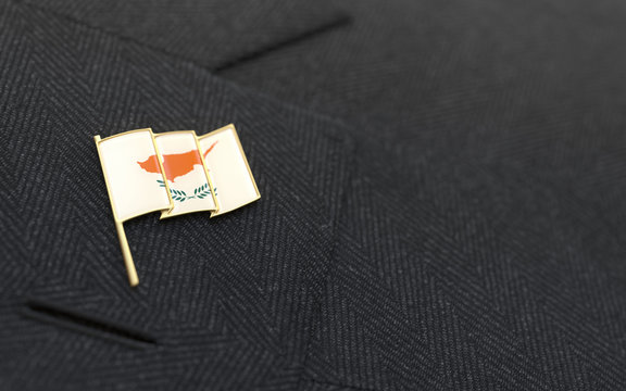 Cyprus Flag Lapel Pin On The Collar Of A Business Suit
