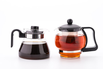 Tea pot and coffee pot isolated on white background