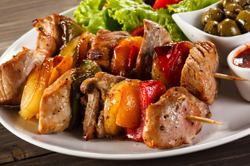 Grilled meat and vegetables