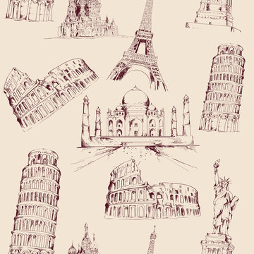 World landmark seamless pattern