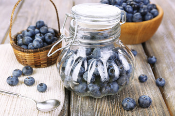 Fresh blueberries on wooden table