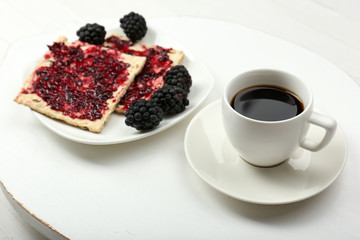 Delicious breakfast with coffee and cookies