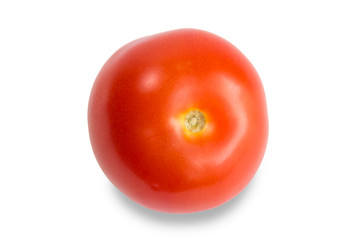 Closeup of a ripe red tomato, isolated on white background