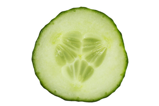 Closeup of a slice of cucumber,  isolated