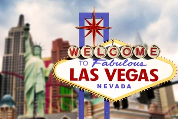 Foto auf Glas Willkommen in der Neonreklame von Las Vegas © somchaij