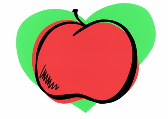 doodle eco red apple and green heart
