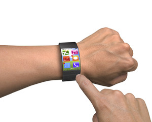Fototapeta premium finger touch apps on ultra-lightweight curved-screen smart watch