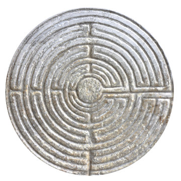 Labyrinth carved on the facade of a Romanesque church