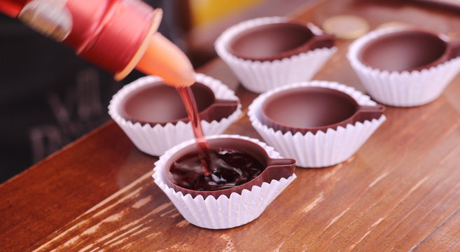 Ginjinha in a chocolate cup