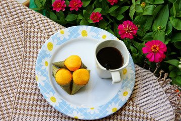 Palm flesh dessert and coffee