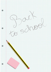 PENCIL AND ERASER ON A WRITTEN NOTEBOOK GRIDDED SHEET