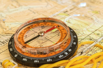 Fototapeta na wymiar Compass on Map
