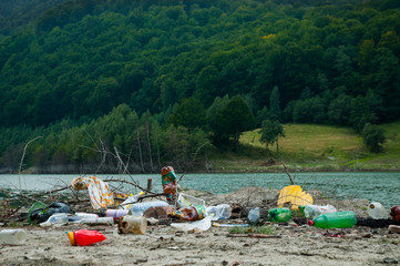 Environmental problems and nature pollution by pile of rubbish