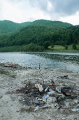 Environmental problems and nature pollution by pile of rubbish