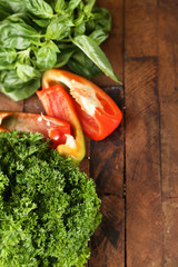 Green fresh basil, parsley and sliced bell pepper