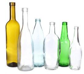Empty glass bottles isolated on white