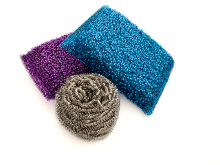 Three metallic kitchen sponges