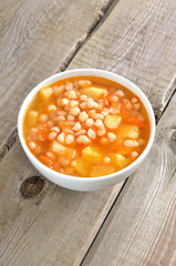 Bean soup in white bowl