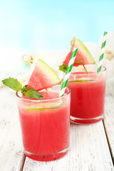Watermelon cocktail on table, close-up
