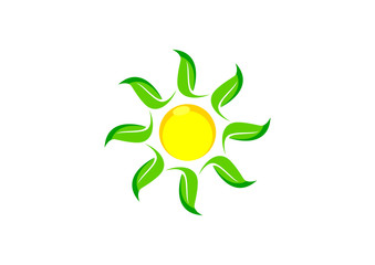 Green leaves and sun logo vector