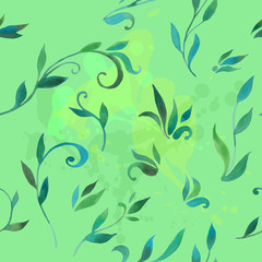 pattern with leaves in watercolor