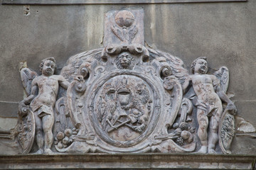 Historical ornament on a house in the center of town Kutna Hora