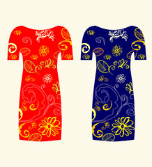 Beautiful vector illustration.Women' s Dresses.Black and  blue