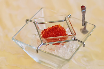 red caviar on ice