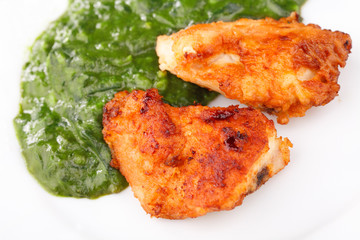 Fried Chicken Strips with spinach